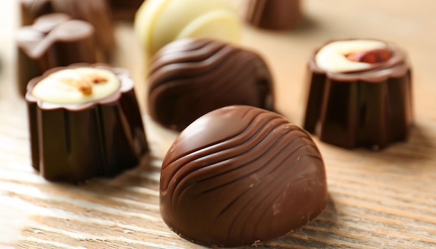 Ein Bündel Pralinen mit dem Wort „Schokolade“ oben drauf.