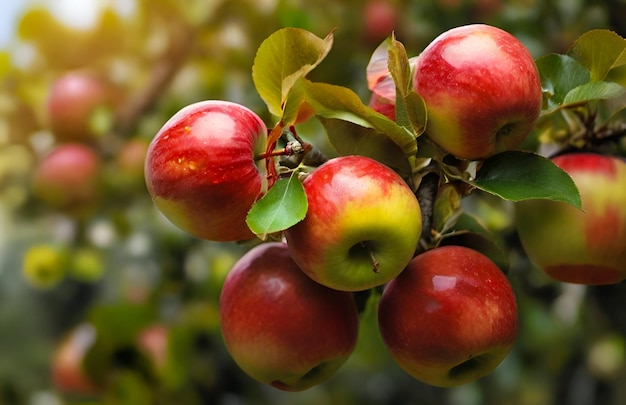 Ein Bündel reifer roter Äpfel auf einem Zweig