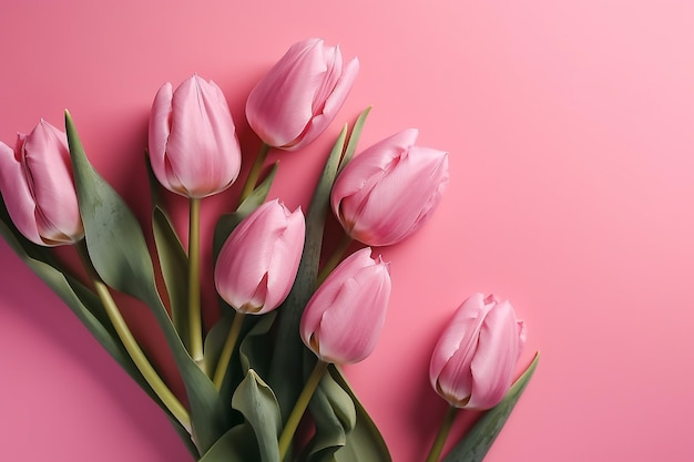 Ein Bündel rosa Tulpen auf einem rosa Hintergrund