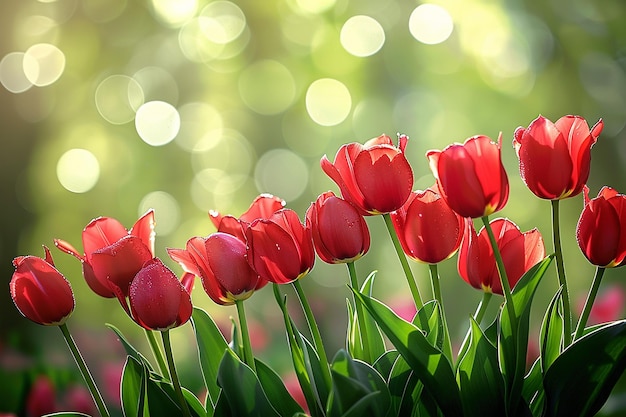 Foto ein bündel roter blumen, auf denen die sonne scheint