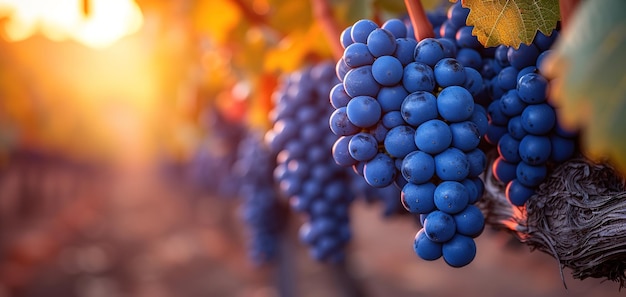 Ein Bündel roter Trauben zwischen den Traubenblättern in einem Weinberg von Gmar Tenerife Kanarische Inseln