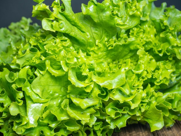 Ein Bündel Salatblätter auf dem Tisch, das Abendessen kocht, gesunde Ernährung, Lebensmittel in der Sommersaison, Grün in der Küche