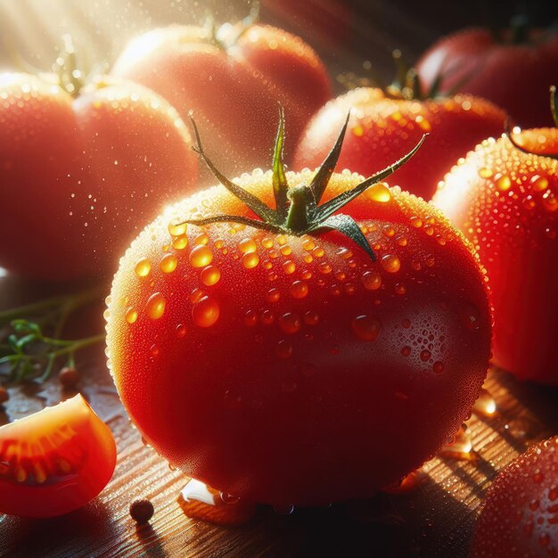 ein Bündel Tomaten, die auf einem Tisch stehen