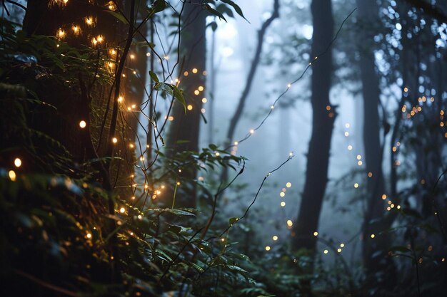 Foto ein bündel von lichtern, die im wald sind