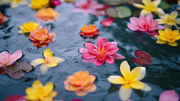 ein Bündel von Wasserlilien, die auf einem Wasserkörper schwimmen