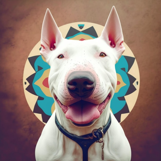 Ein Bullterrier mit buntem Hintergrund