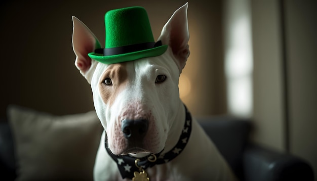 Ein Bullterrier mit einer goldenen Schüssel Gold