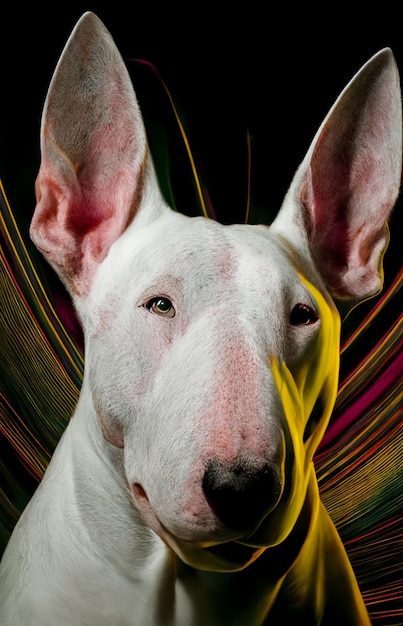 Ein Bullterrier mit gelbem Hintergrund