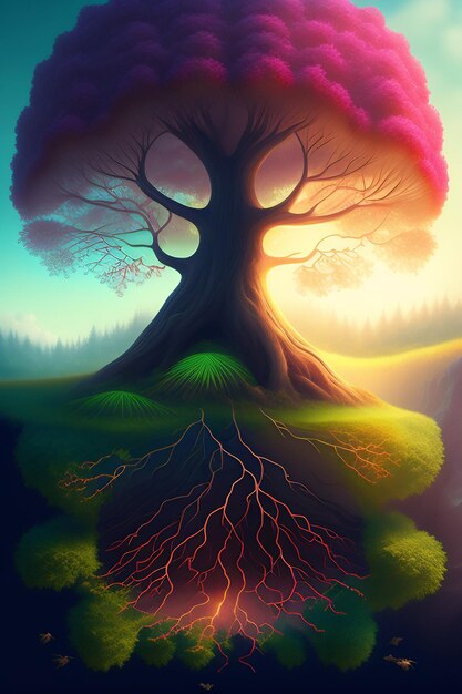 Ein bunter Baum verschiedener Farben, ein Baum in Form eines Baumes, der von Ai erzeugt wurde.