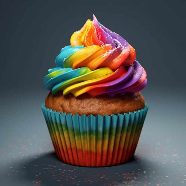 Ein bunter Cupcake in den Farben des Regenbogens