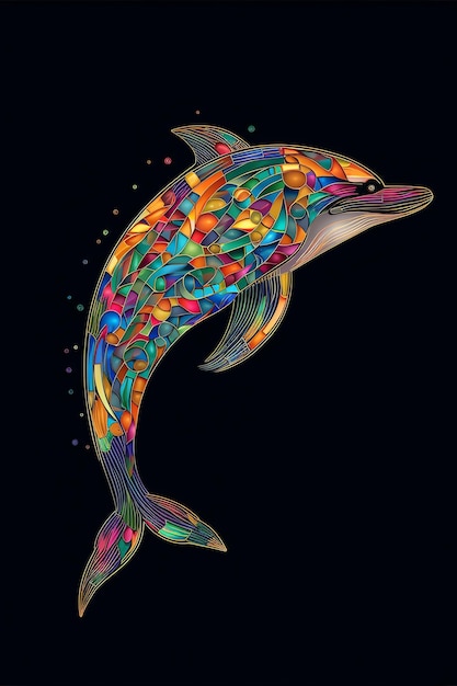 Ein bunter Delphin mit schwarzem Hintergrund