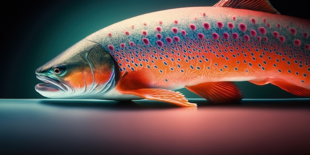 Ein bunter Fisch mit schwarzem Hintergrund generative KI