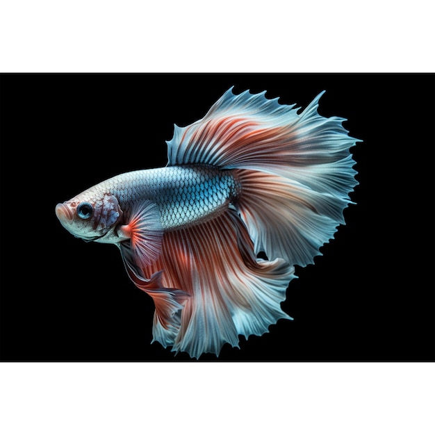 Ein bunter Fisch mit weißen und roten Streifen am Schwanz