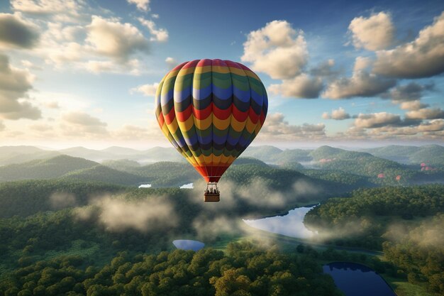 Foto ein bunter heißluftballon fliegt über einem patchwor 00100 01