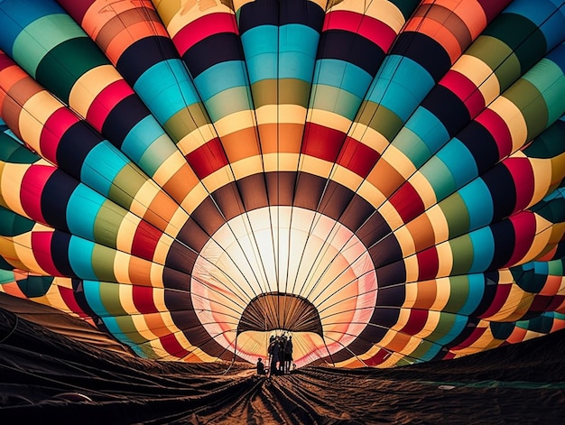 Ein bunter Heißluftballon schwebt in der Luft.