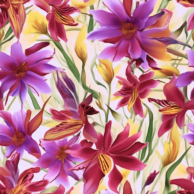 Ein bunter Hintergrund mit einem Muster aus Blumen und Blättern.