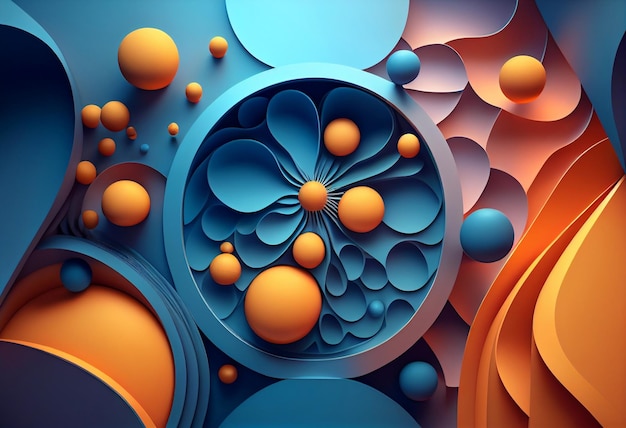 Ein bunter Hintergrund mit orangefarbenen und blauen Kreisen und dem Wort Kunst darauf.