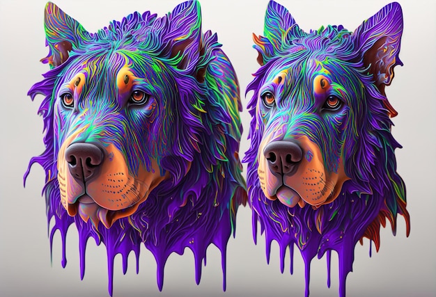 Ein bunter Hund mit einem mit Farbe bedeckten Kopf ai_generated