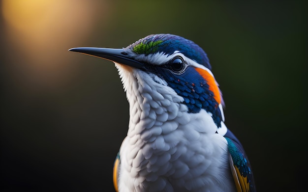 Ein bunter Kolibri mit dunklem Hintergrund