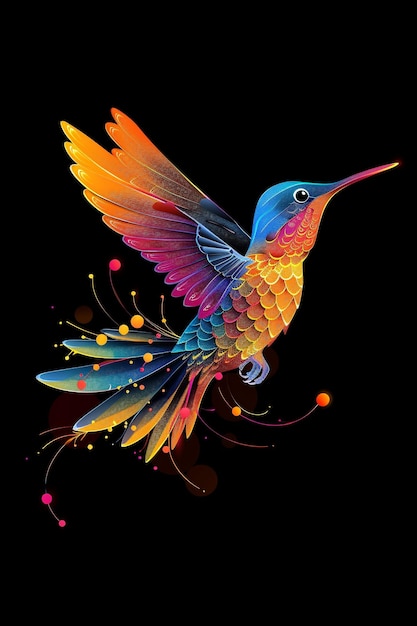 ein bunter Kolibri mit mehrfarbigen Federn, der in der Luft fliegt
