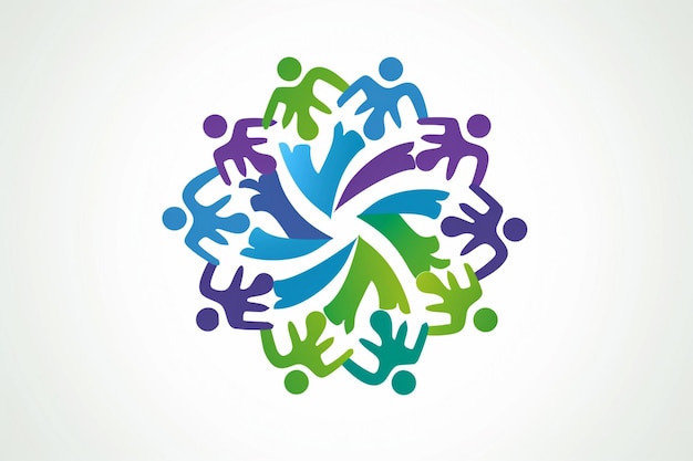 ein bunter Kreis von Menschen mit einem blauen Kreis um die Mitte