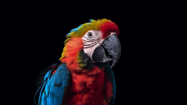 Ein bunter Papagei mit schwarzem Hintergrund Generative KI