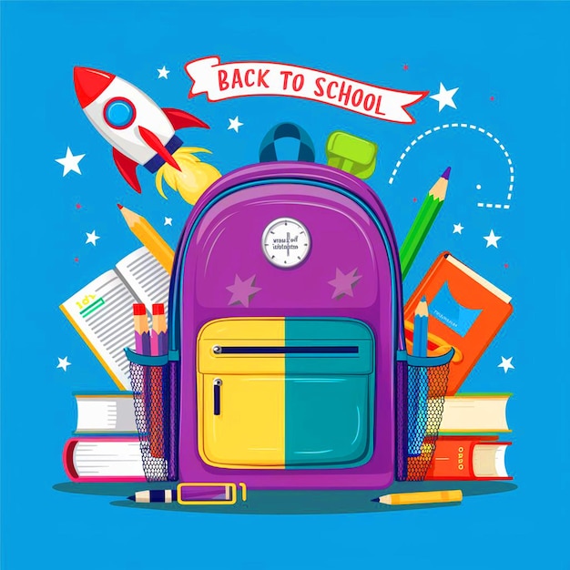 ein bunter Rucksack mit den Worten "Zurück zur Schule" geschrieben