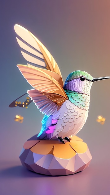 Ein bunter süßer fliegender Kolibri mit buntem Hintergrund