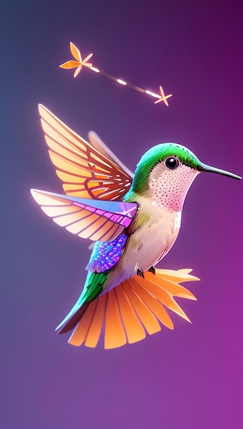 Ein bunter süßer fliegender Kolibri mit buntem Hintergrund