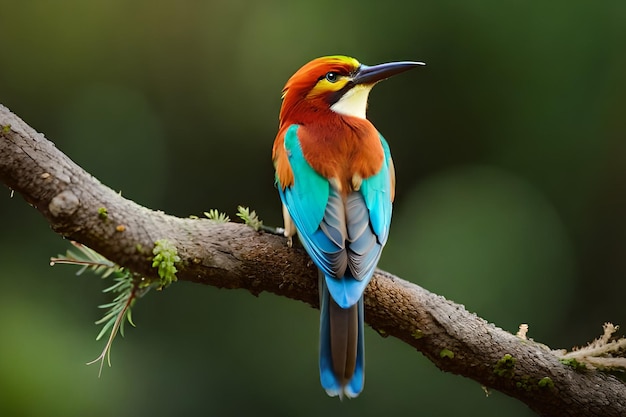 Ein bunter Vogel mit blauen Flügeln sitzt auf einem Ast.