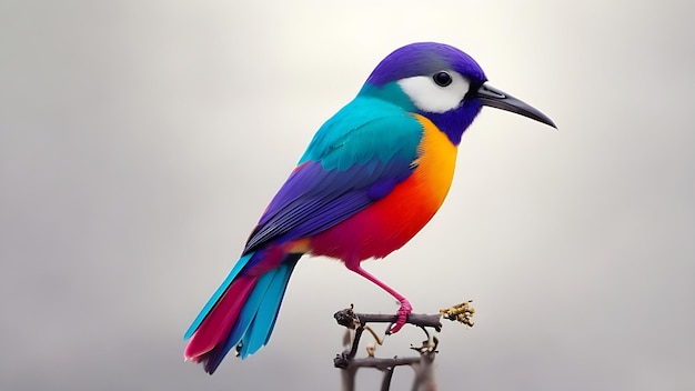 Foto ein bunter vogel mit dem wort darauf auf einem grauen hintergrund