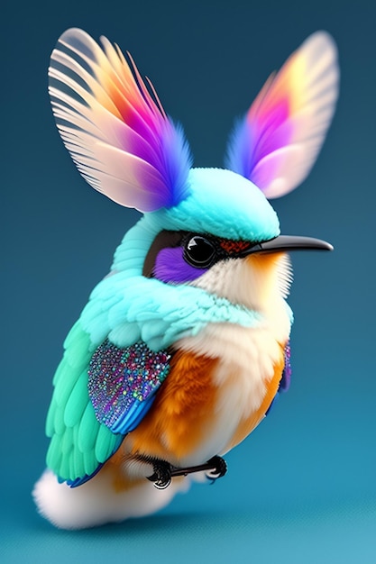 Ein bunter Vogel mit einem blauen Hintergrund und einem blauen Hintergrund.