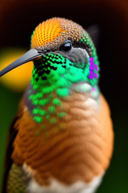 Ein bunter Vogel mit grünem Kopf und violettem Schnabel