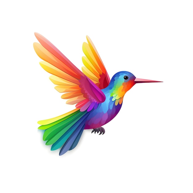 Ein bunter Vogel mit regenbogenfarbenen Flügeln fliegt