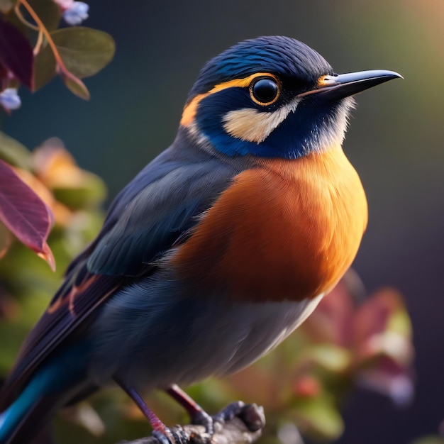 Ein bunter Vogel sitzt auf einem Ast im Wald. KI-GENERTIERT