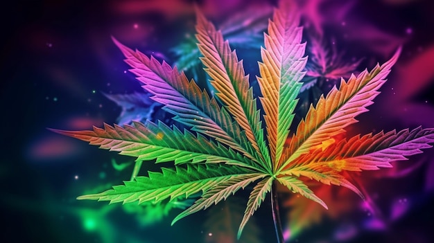 Ein buntes Blatt, auf dem „Cannabis“ steht