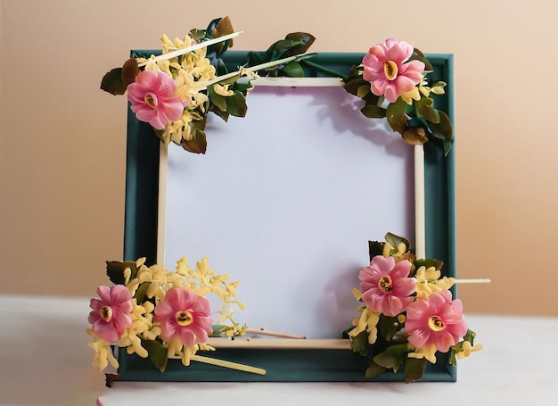 Ein buntes Blumenarrangement mit gelben Blumen in der Mitte