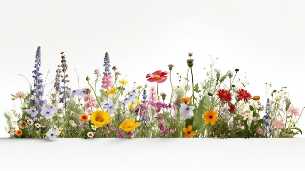 Ein buntes Blumenfeld mit weißem Hintergrund