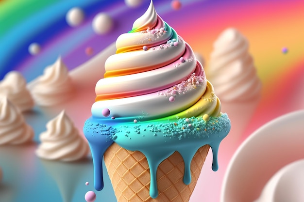 Ein buntes Eis mit Regenbogenfarben darauf