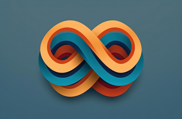 ein buntes geknotetes Symbol aus blauen und orangefarbenen Streifen im Stil des Vintage-Grafikdesigns