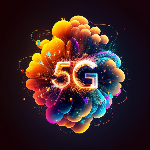 Foto ein buntes logo für 5g mit schwarzem hintergrund.