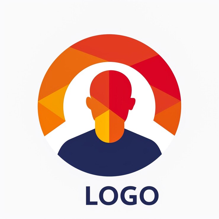 Foto ein buntes logo für einen mann mit einem roten kreis und eine frau in einem blauen hemd
