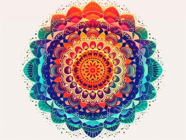 Ein buntes Mandala mit dem Wort Lotus darauf.