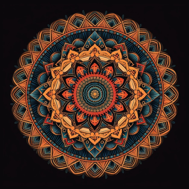 Ein buntes Mandala mit einem Muster aus Blättern.