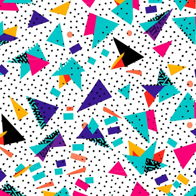 ein buntes Muster mit geometrischen Formen und Punkten auf weißem Hintergrund, generative KI