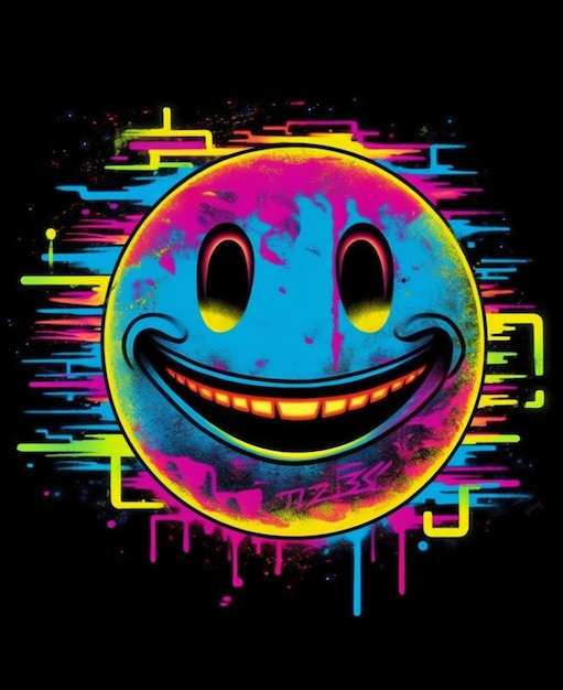 Ein buntes Smiley-Gesicht mit einem Neon-Hintergrund