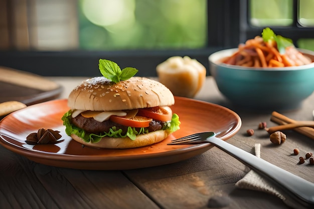 Ein Burger mit Pommes auf einem Teller