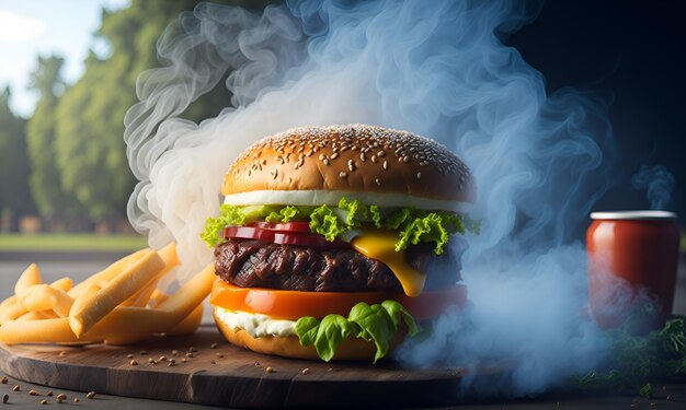 Ein Burger mit rauchigem Hintergrund