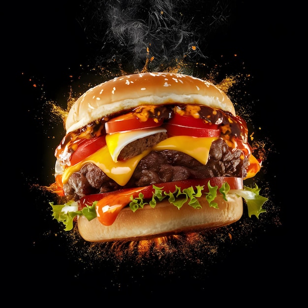 ein Burger mit vielen Toppings drauf