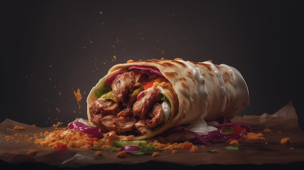 Ein Burrito mit Hähnchenwrap darauf